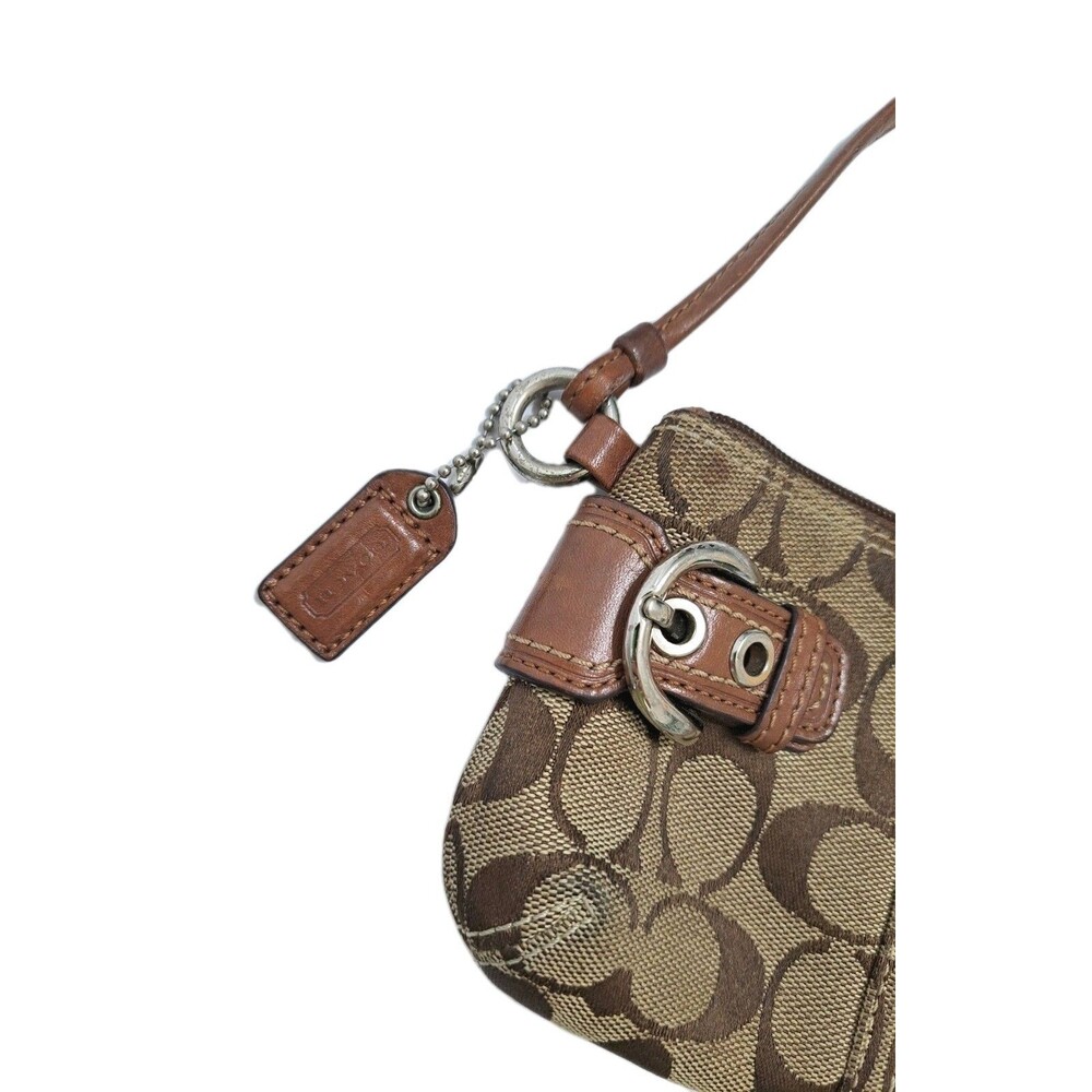 Coach Brown Signature Mini C Soho Jacquard Canvas Buckle Clutch Wristlet Wallet - Picture 2 of 8
